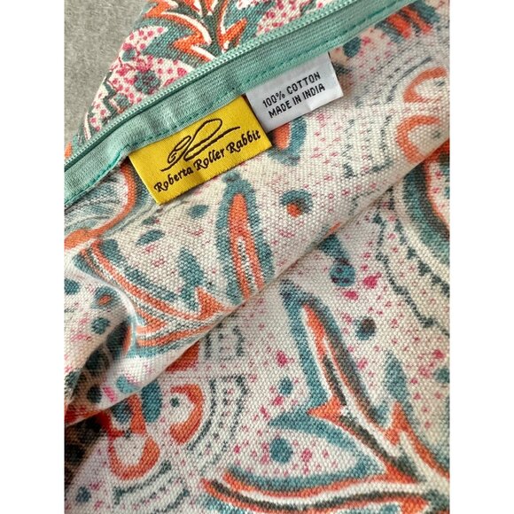 Roberta Roller Rabbit Floral Pillow Covers Pair 22" X 21.75" Orange Green Cream - Picture 7 of 9